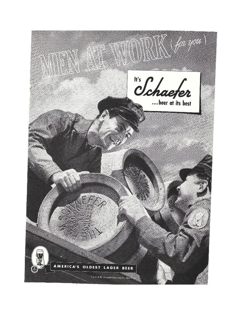 Print Ad Men At Work Schaefer Beer 1941 Vintage Americas Oldest Lager WWII Era